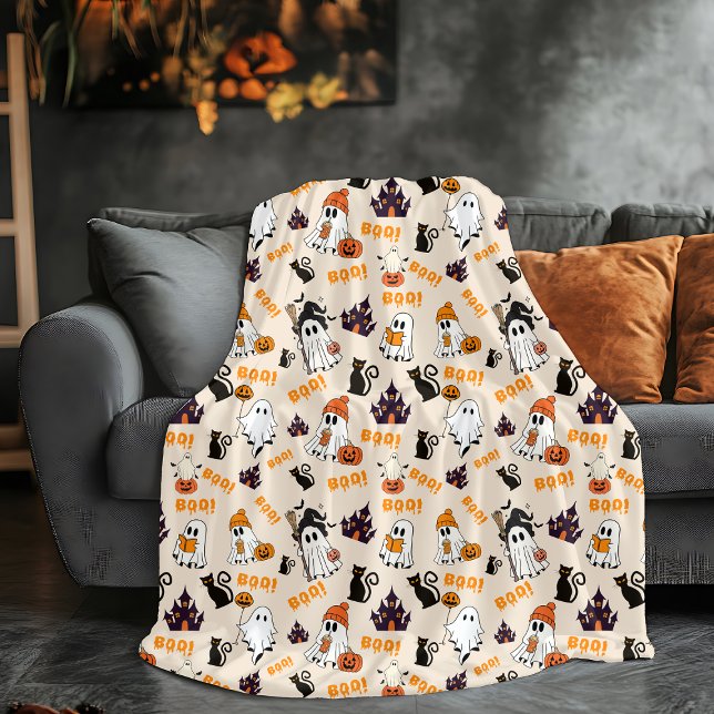 Cute Halloween Ghost Spooky Ghosts, Pumpkins,  Fleece Blanket (Creator Uploaded)