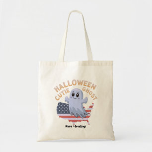 Cute Halloween Ghost USA Flag Kawaii Spooky Season Tote Bag