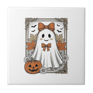 Cute Halloween Ghost Vintage Engraving Shirt Desig Ceramic Tile