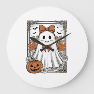 Cute Halloween Ghost Vintage Engraving Shirt Desig Large Clock