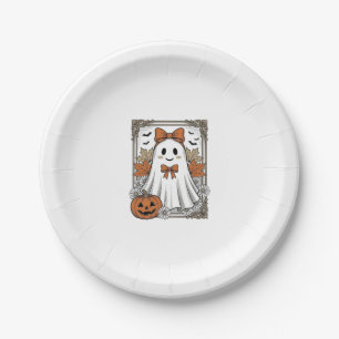 Cute Halloween Ghost Vintage Engraving Shirt Desig Paper Plate