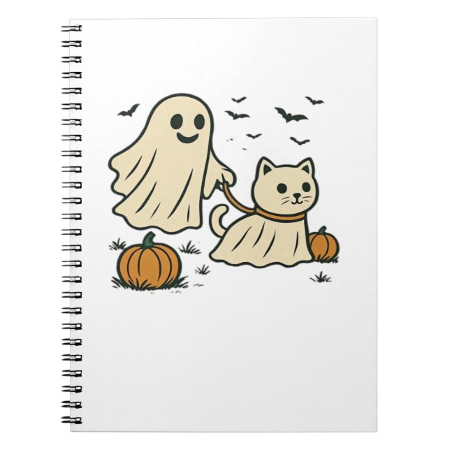 Cute Halloween Ghost Walking Ghost Cat Classic T-S Notebook (Front)