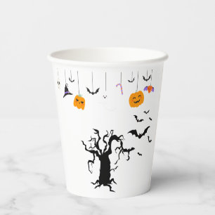 Cute Halloween Ghost Witch with Broom and Pumpkin  Paper Cups