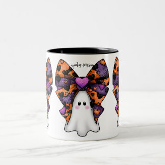 Cute Halloween Ghost with Big Bow Two-Tone Coffee Mug