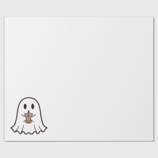 Cute Halloween Ghost With Boba Wrapping Paper