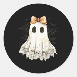 Cute Halloween Ghost With Bow Lace Spooky Style Classic Round Sticker
