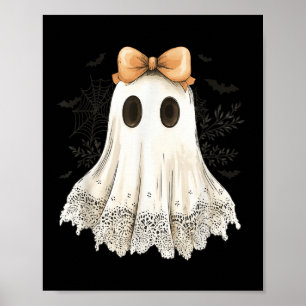Cute Halloween Ghost With Bow Lace Spooky Style Poster