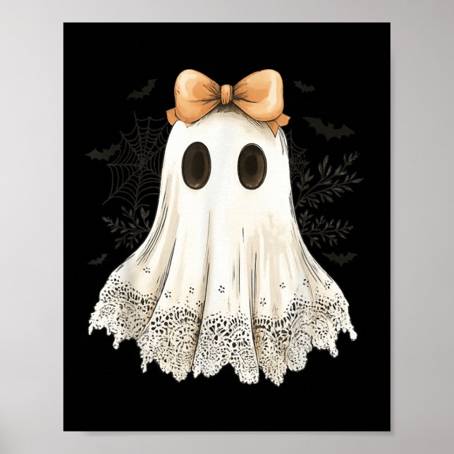 Cute Halloween Ghost With Bow Lace Spooky Style  Poster (Front)