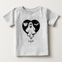 Cute Halloween Ghost With Heart And Bat