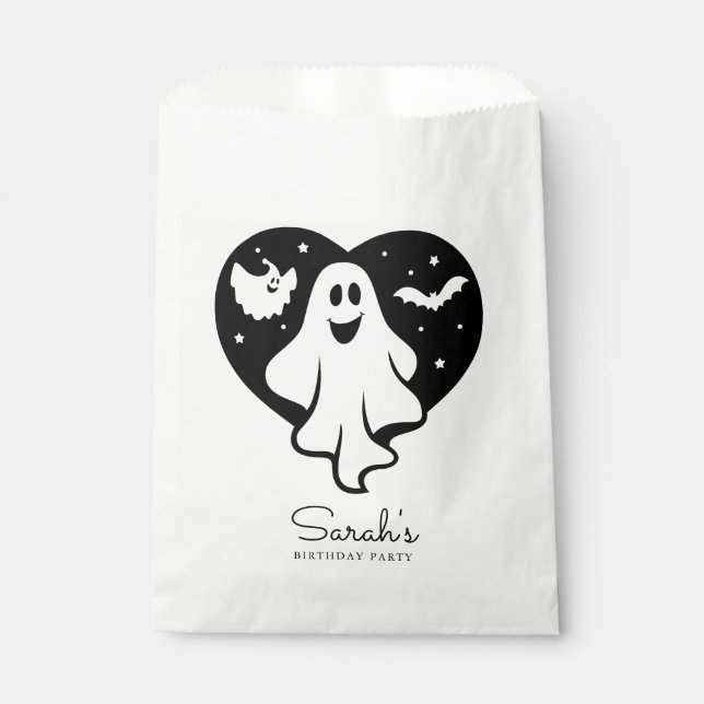 Cute Halloween Ghost With Heart And Bat Favour Bag (Front)