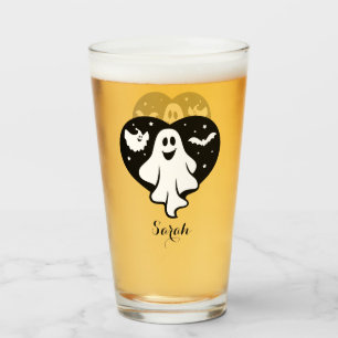Cute Halloween Ghost With Heart And Bat Glass