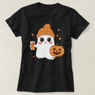 Cute Halloween Ghost with Pumpkin and Bats T-Shirt
