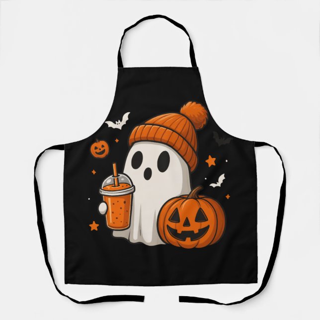 Cute Halloween Ghost with Pumpkin and Drink  Apron (Front)