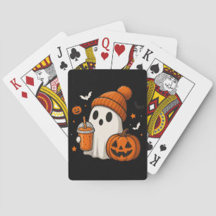 Cute Halloween Ghost with Pumpkin and Drink Playing Cards