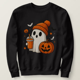 Cute Halloween Ghost with Pumpkin and Drink  Sweatshirt