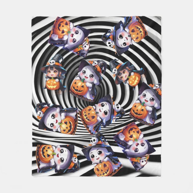 Cute Halloween Ghost with Pumpkin  Fleece Blanket (Front)
