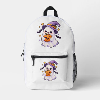 Cute Halloween Ghost with Pumpkin Printed Backpack