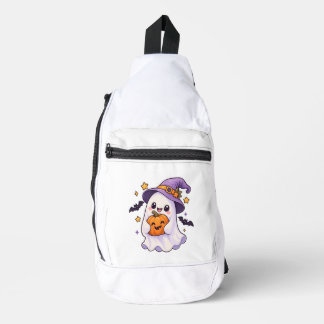 Cute Halloween Ghost with Pumpkin Sling Bag