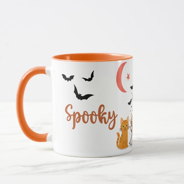 Cute Halloween Ghost with Pumpkin Spice Coffee Mug (Left)