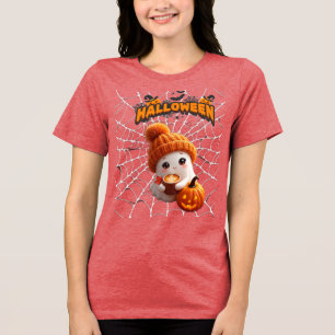 Cute Halloween Ghost with Pumpkin T-Shirt Tri-Blend Shirt