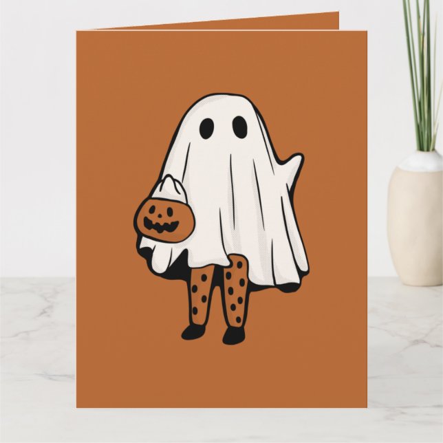 Cute Halloween Ghost with Stockings Halloween  Card (Front)