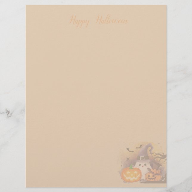 Cute Halloween Ghost with Witch Hat and Pumpkins Custom Letterhead (Front)
