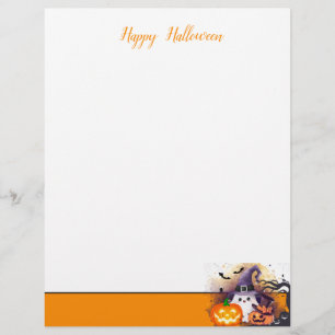 Cute Halloween Ghost with Witch Hat and Pumpkins Custom Letterhead