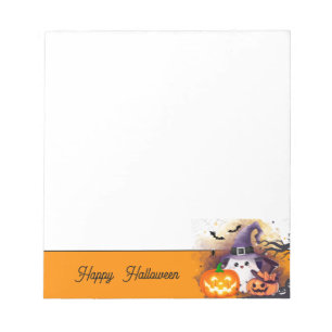 Cute Halloween Ghost with Witch Hat and Pumpkins Notepad