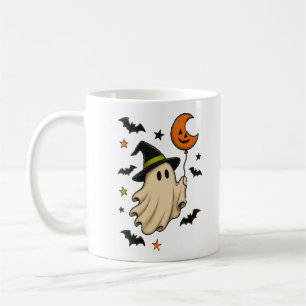 Cute Halloween Ghost with Witch Hat Coffee Mug