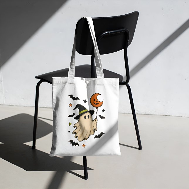 Cute Halloween Ghost with Witch Hat Tote Bag (Creator Uploaded)