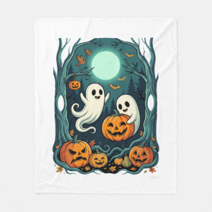 Cute Halloween Ghosts and Jack O Lantern Forest (2 Fleece Blanket