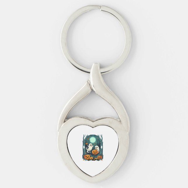 Cute Halloween Ghosts and Jack O Lantern Forest (2 Key Ring (Front)