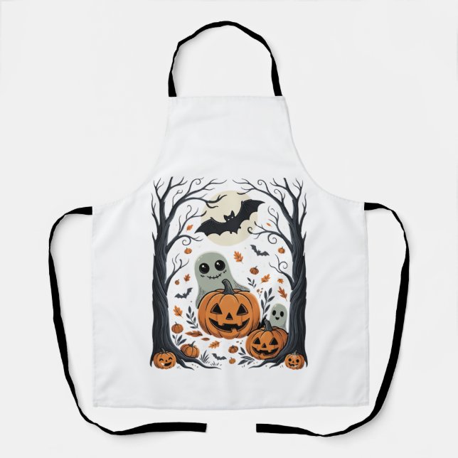 Cute Halloween Ghosts and Jack O Lantern Forest Apron (Front)