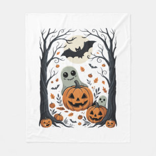 Cute Halloween Ghosts and Jack O Lantern Forest Fleece Blanket