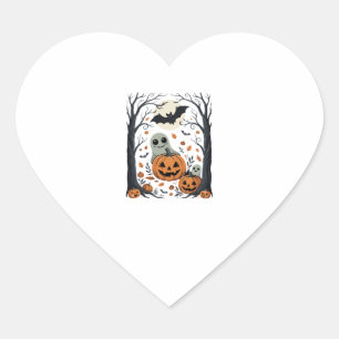 Cute Halloween Ghosts and Jack O Lantern Forest Heart Sticker