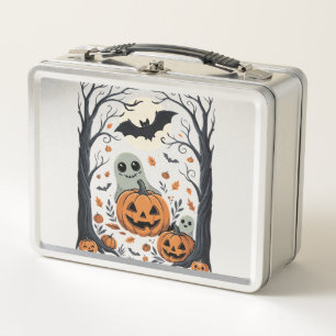 Cute Halloween Ghosts and Jack O Lantern Forest Metal Lunch Box