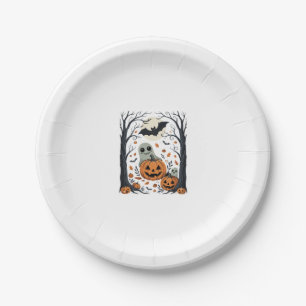 Cute Halloween Ghosts and Jack O Lantern Forest Paper Plate