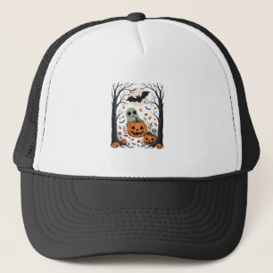 Cute Halloween Ghosts and Jack O Lantern Forest Trucker Hat