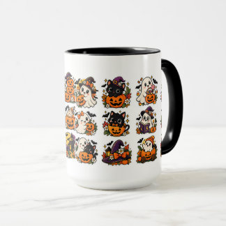 Cute Halloween Ghosts and Pumpkins Kawaii Mug
