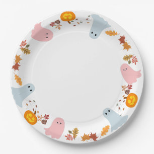 cute halloween ghosts and pumpkins paper plate