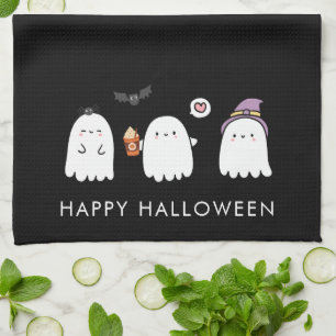 Cute Halloween Ghosts Black Tea Towel