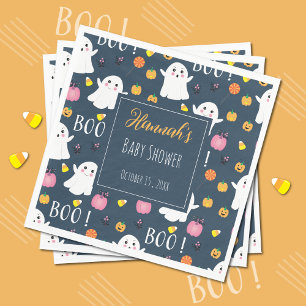 Cute Halloween Ghosts Dark Blue Paper Napkin