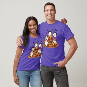 Cute Halloween Ghosts In Coquette Bows & Pumpkins T-Shirt