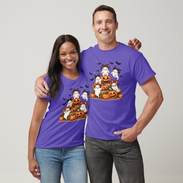 Cute Halloween Ghosts In Coquette Bows & Pumpkins T-Shirt (Unisex)