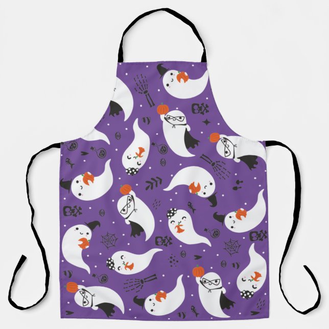 Cute halloween ghosts pattern apron (Front)