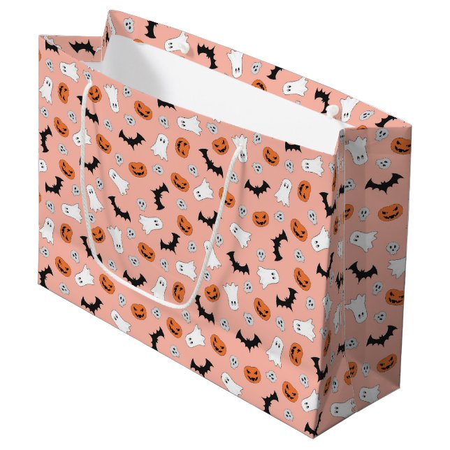 Cute Halloween Ghosts, Pumpkins, Bats  Large Gift Bag (Front Angled)