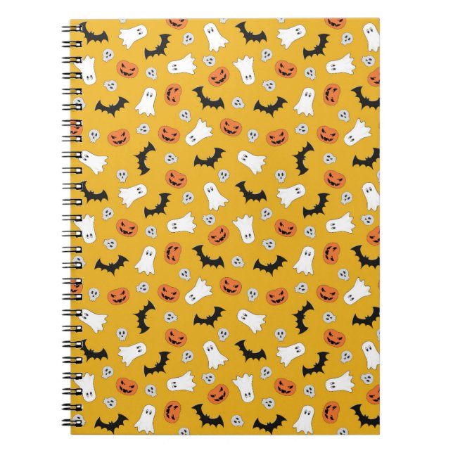 Cute Halloween Ghosts, Pumpkins, Skulls, Bats  Notebook (Front)