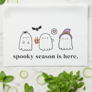 Cute Halloween Ghosts Spooky Season White Tea Towel