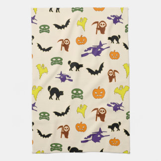 Cute Halloween ghosts witches doodle Pattern Tea Towel