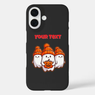 Cute Halloween Ghosts with Pumpkin and Orange Bean iPhone 16 Case
